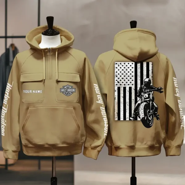 Harley Davidson New Collection Personalized Multi-Pockets Zip Hoodie - Image 3