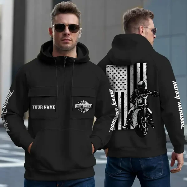 Harley Davidson New Collection Personalized Multi-Pockets Zip Hoodie