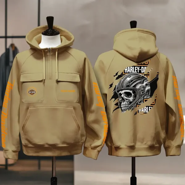 Harley Davidson New Collection Personalized Multi-Pockets Zip Hoodie - Image 3