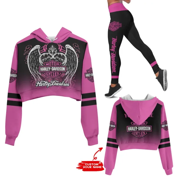 Harley Davidson Long Sleeve Croptop Hoodie And Leggings VDCRTHD060