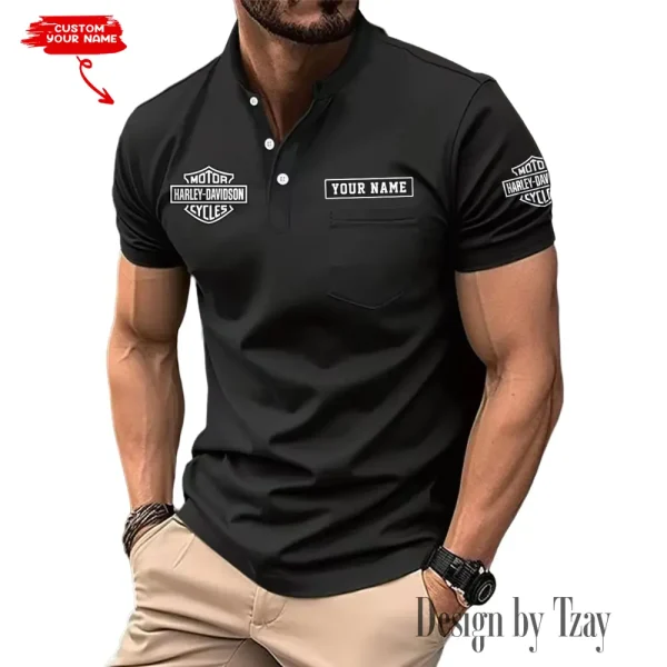 Harley Davidson Men's T-shirt Summer Quality Henley Collar Design 2025 CBSMMHS001