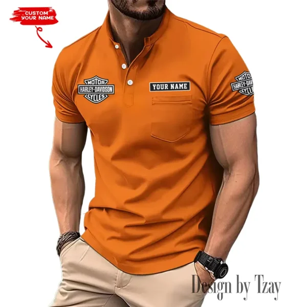 Harley Davidson Men's T-shirt Summer Quality Henley Collar Design 2025 CBSMMHS001