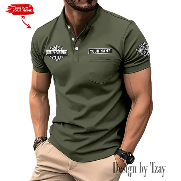 Harley Davidson Men's T-shirt Summer Quality Henley Collar Design 2025 CBSMMHS001