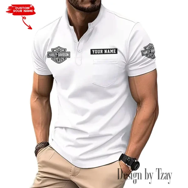 Harley Davidson Men's T-shirt Summer Quality Henley Collar Design 2025 CBSMMHS001