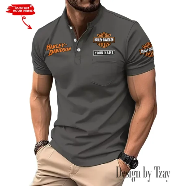 Harley Davidson Men's T-shirt Summer Quality Henley Collar Design 2025 CBSMMHS002
