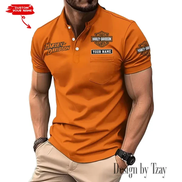 Harley Davidson Men's T-shirt Summer Quality Henley Collar Design 2025 CBSMMHS002