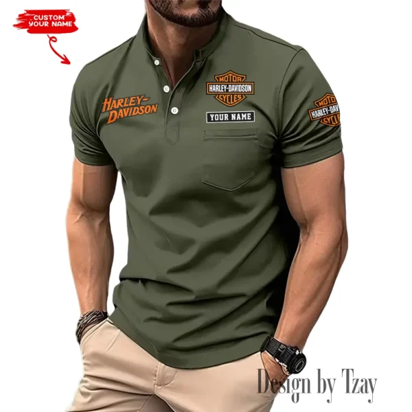 Harley Davidson Men's T-shirt Summer Quality Henley Collar Design 2025 CBSMMHS002