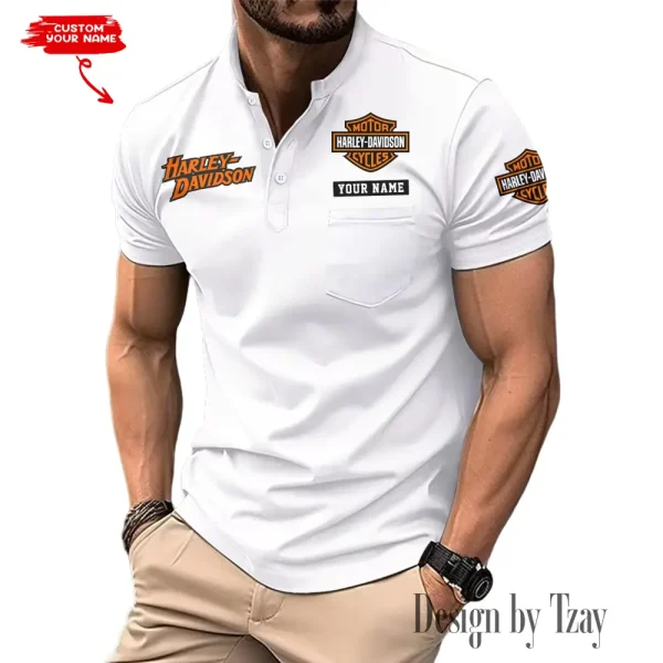 Harley Davidson Men's T-shirt Summer Quality Henley Collar Design 2025 CBSMMHS002