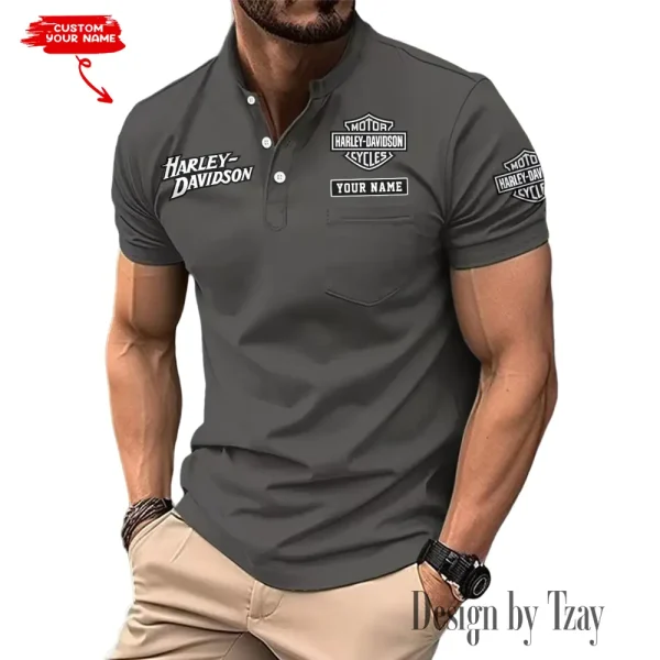 Harley Davidson Men's T-shirt Summer Quality Henley Collar Design 2025 CBSMMHS003
