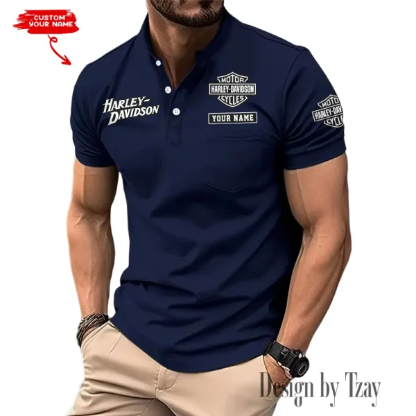 Harley Davidson Men's T-shirt Summer Quality Henley Collar Design 2025 CBSMMHS003