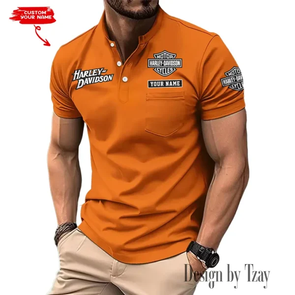 Harley Davidson Men's T-shirt Summer Quality Henley Collar Design 2025 CBSMMHS003