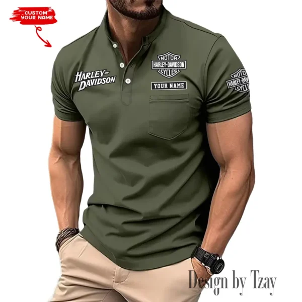 Harley Davidson Men's T-shirt Summer Quality Henley Collar Design 2025 CBSMMHS003