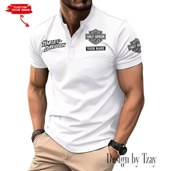 Harley Davidson Men's T-shirt Summer Quality Henley Collar Design 2025 CBSMMHS003