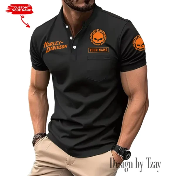 Harley Davidson Men's T-shirt Summer Quality Henley Collar Design 2025 CBSMMHS004