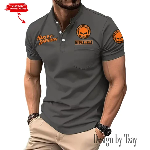 Harley Davidson Men's T-shirt Summer Quality Henley Collar Design 2025 CBSMMHS004