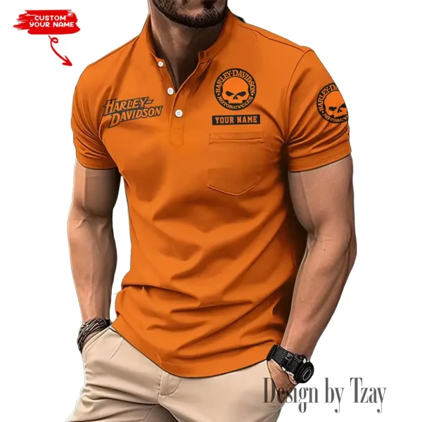Harley Davidson Men's T-shirt Summer Quality Henley Collar Design 2025 CBSMMHS004