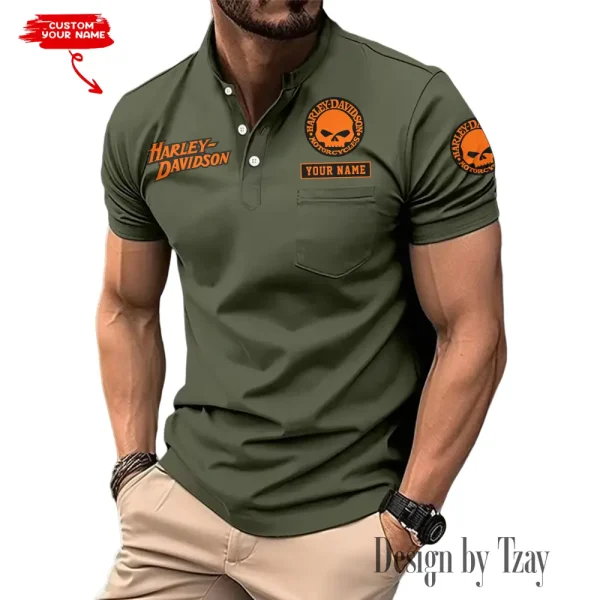 Harley Davidson Men's T-shirt Summer Quality Henley Collar Design 2025 CBSMMHS004