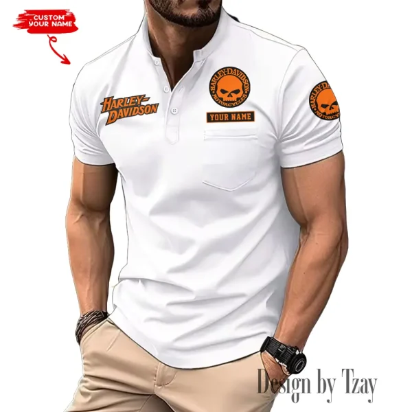 Harley Davidson Men's T-shirt Summer Quality Henley Collar Design 2025 CBSMMHS004