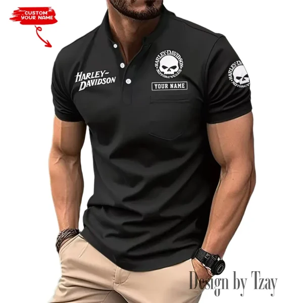 Harley Davidson Men's T-shirt Summer Quality Henley Collar Design 2025 CBSMMHS005