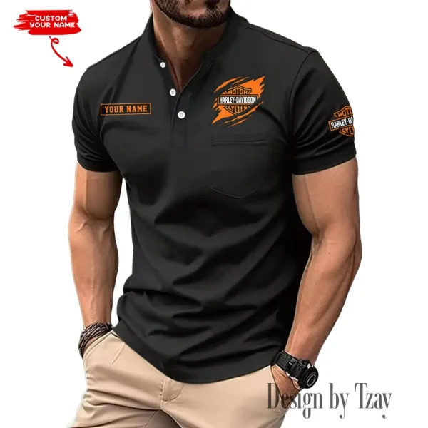 Harley Davidson Men's T-shirt Summer Quality Henley Collar Design 2025 CBSMMHS007