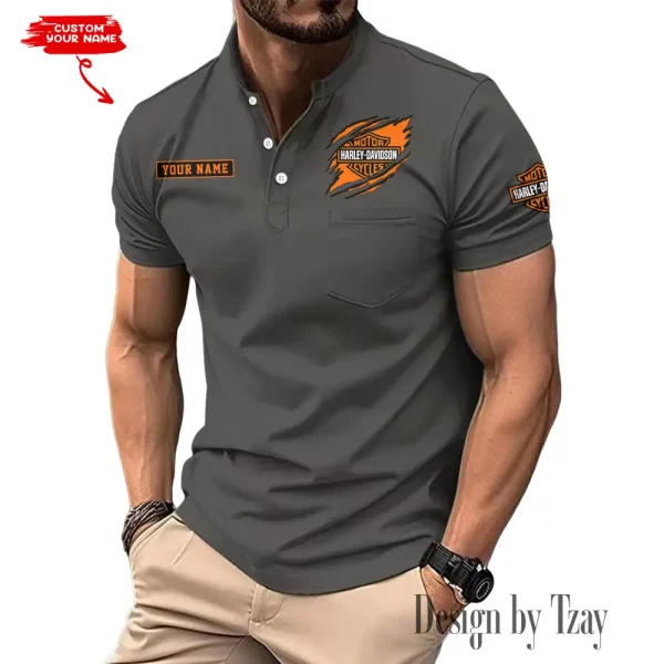 Harley Davidson Men's T-shirt Summer Quality Henley Collar Design 2025 CBSMMHS007