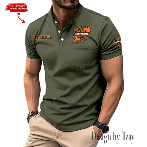 Harley Davidson Men's T-shirt Summer Quality Henley Collar Design 2025 CBSMMHS007