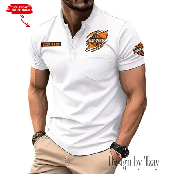 Harley Davidson Men's T-shirt Summer Quality Henley Collar Design 2025 CBSMMHS007