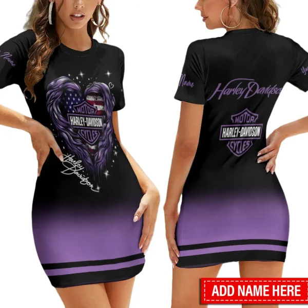 Harley Davidson Custom Casual Short Sleeve Bodycon Mini Women Dress 2025 VDCD202