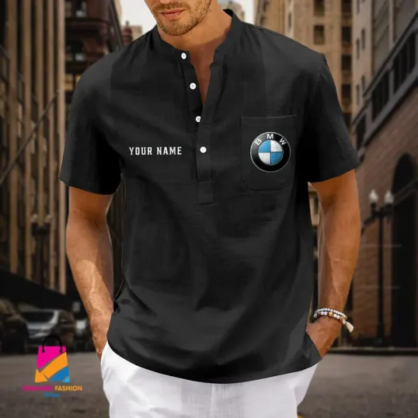 BMW Men's Cotton Linen Short Sleeves Shirts CBSMCLS027 - Image 2