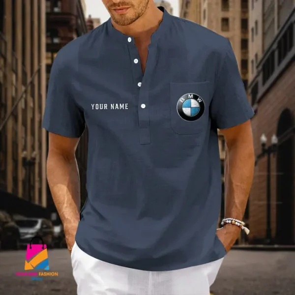 BMW Men's Cotton Linen Short Sleeves Shirts CBSMCLS027 - Image 3