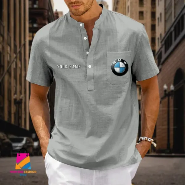 BMW Men's Cotton Linen Short Sleeves Shirts CBSMCLS027 - Image 4