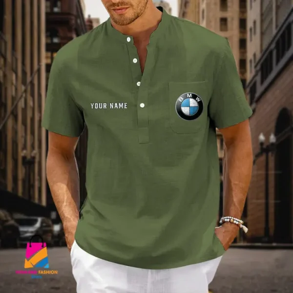 BMW Men's Cotton Linen Short Sleeves Shirts CBSMCLS027 - Image 5