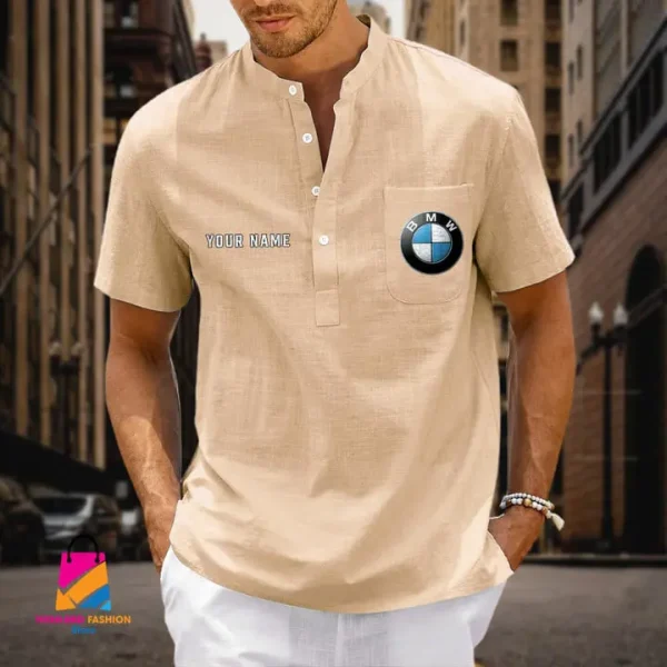 BMW Men's Cotton Linen Short Sleeves Shirts CBSMCLS027 - Image 6