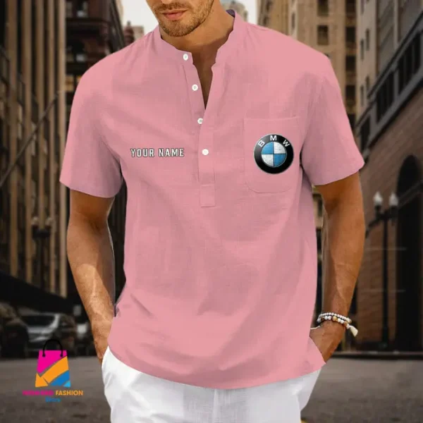 BMW Men's Cotton Linen Short Sleeves Shirts CBSMCLS027 - Image 7