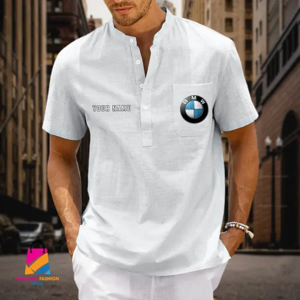 BMW Men's Cotton Linen Short Sleeves Shirts CBSMCLS027