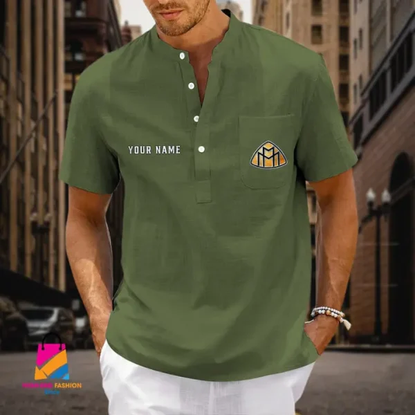 Maybach Men's Cotton Linen Short Sleeves Shirts CBSMCLS030 - Image 4