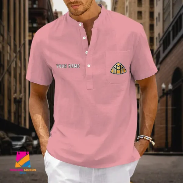 Maybach Men's Cotton Linen Short Sleeves Shirts CBSMCLS030 - Image 6