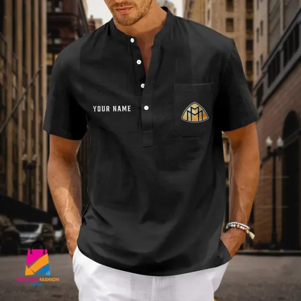 Maybach Men's Cotton Linen Short Sleeves Shirts CBSMCLS030 - Image 7
