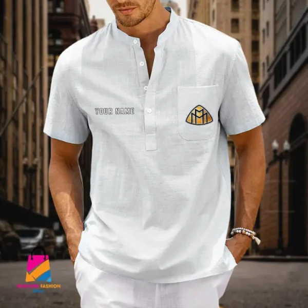 Maybach Men's Cotton Linen Short Sleeves Shirts CBSMCLS030 - Image 8