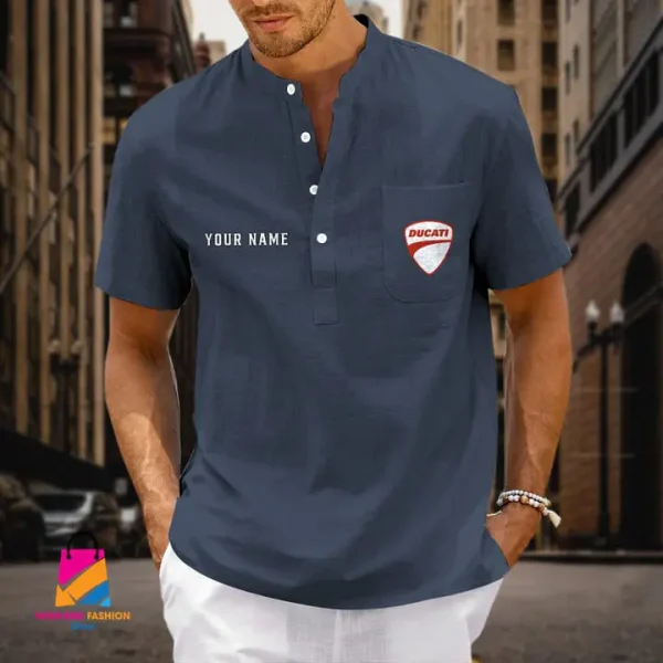 Ducati Men's Cotton Linen Short Sleeves Shirts CBSMCLS036 - Image 2