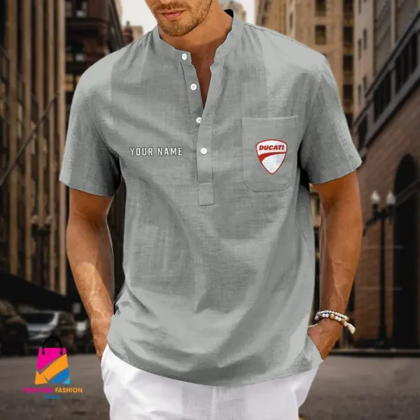 Ducati Men's Cotton Linen Short Sleeves Shirts CBSMCLS036 - Image 3