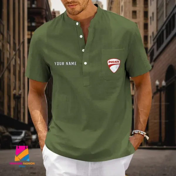 Ducati Men's Cotton Linen Short Sleeves Shirts CBSMCLS036 - Image 4