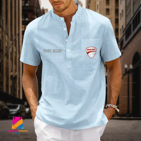 Ducati Men's Cotton Linen Short Sleeves Shirts CBSMCLS036 - Image 5