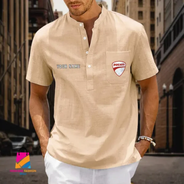 Ducati Men's Cotton Linen Short Sleeves Shirts CBSMCLS036 - Image 6