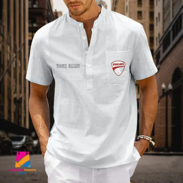 Ducati Men's Cotton Linen Short Sleeves Shirts CBSMCLS036 - Image 8