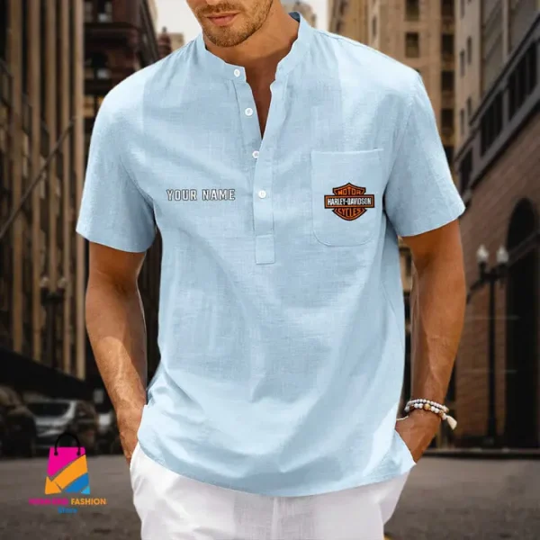 Harley-Davidson Men's Cotton Linen Short Sleeves Shirts CBSMCLS062 - Image 6