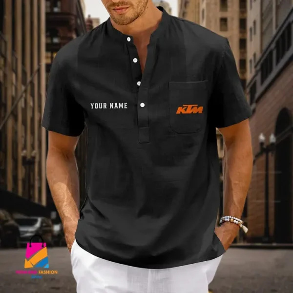 KTM Men's Cotton Linen Short Sleeves Shirts CBSMCLS034 - Image 2