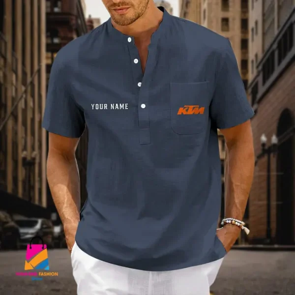 KTM Men's Cotton Linen Short Sleeves Shirts CBSMCLS034 - Image 3