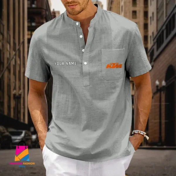 KTM Men's Cotton Linen Short Sleeves Shirts CBSMCLS034 - Image 4