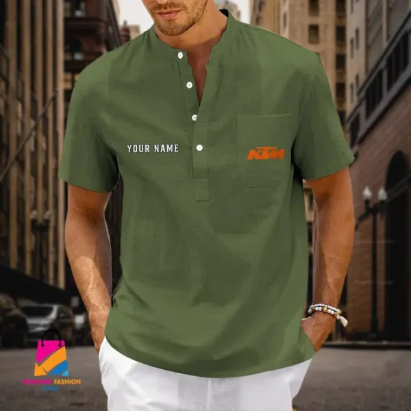 KTM Men's Cotton Linen Short Sleeves Shirts CBSMCLS034 - Image 5